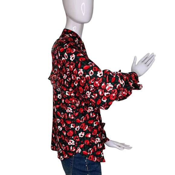 Lauren Ralph Lauren Ruffle Top Roses Print Button Down Long Sleeve Size Petite M - Picture 4 of 12